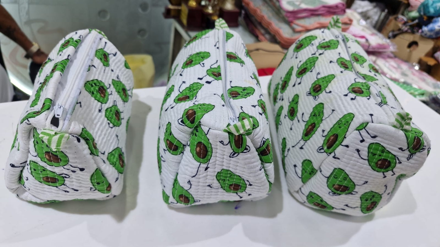 Avocado Hand Block Printed Travel Kits - Set of 3